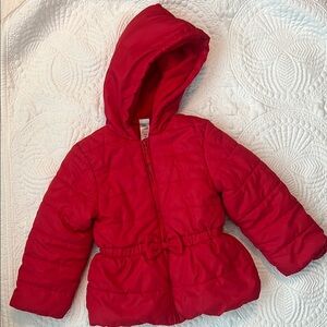 The Sweetest Red Hooded Puffer Jacket with Zipper Bow Clasps